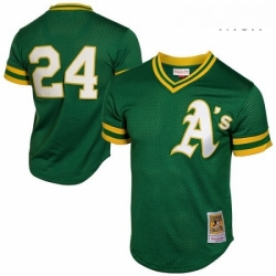 Mens Mitchell and Ness Oakland Athletics 24 Rickey Henderson Authentic Green 1991 Throwback MLB Jersey