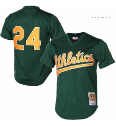 Mens Mitchell and Ness Oakland Athletics 24 Rickey Henderson Authentic Green 1998 Throwback MLB Jersey