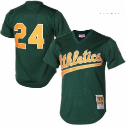 Mens Mitchell and Ness Oakland Athletics 24 Rickey Henderson Authentic Green 1998 Throwback MLB Jersey
