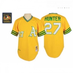 Mens Mitchell and Ness Oakland Athletics 27 Catfish Hunter Replica Gold Throwback MLB Jersey