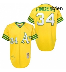 Mens Mitchell and Ness Oakland Athletics 34 Rollie Fingers Replica Gold Throwback MLB Jersey
