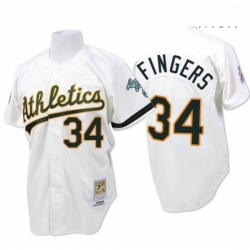 Mens Mitchell and Ness Oakland Athletics 34 Rollie Fingers Replica White Throwback MLB Jersey