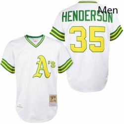 Mens Mitchell and Ness Oakland Athletics 35 Rickey Henderson Authentic White 1979 Throwback MLB Jersey