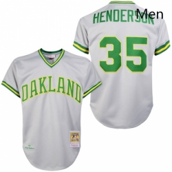 Mens Mitchell and Ness Oakland Athletics 35 Rickey Henderson Replica Grey 1981 Throwback MLB Jersey