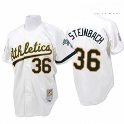 Mens Mitchell and Ness Oakland Athletics 36 Terry Steinbach Replica White Throwback MLB Jersey