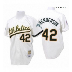 Mens Mitchell and Ness Oakland Athletics 42 Dave Henderson Authentic White Throwback MLB Jersey