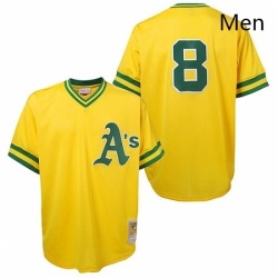 Mens Mitchell and Ness Oakland Athletics 8 Joe Morgan Authentic Gold Throwback MLB Jersey