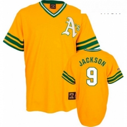 Mens Mitchell and Ness Oakland Athletics 9 Reggie Jackson Authentic Gold Throwback MLB Jersey