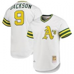 Mens Mitchell and Ness Oakland Athletics 9 Reggie Jackson Authentic White Throwback MLB Jersey