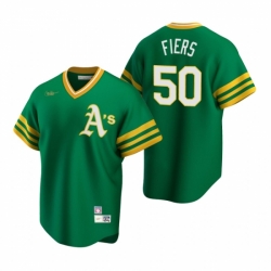 Mens Nike Oakland Athletics 50 Mike Fiers Kelly Green Cooperstown Collection Road Stitched Baseball Jersey