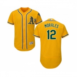 Mens Oakland Athletics 12 Kendrys Morales Gold Alternate Flex Base Authentic Collection Baseball Jersey