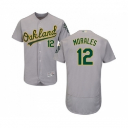Mens Oakland Athletics 12 Kendrys Morales Grey Road Flex Base Authentic Collection Baseball Jersey