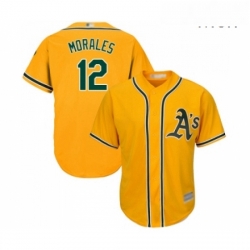 Mens Oakland Athletics 12 Kendrys Morales Replica Gold Alternate 2 Cool Base Baseball Jersey 
