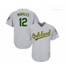 Mens Oakland Athletics 12 Kendrys Morales Replica Grey Road Cool Base Baseball Jersey 