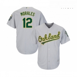 Mens Oakland Athletics 12 Kendrys Morales Replica Grey Road Cool Base Baseball Jersey 