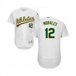 Mens Oakland Athletics 12 Kendrys Morales White Home Flex Base Authentic Collection Baseball Jersey