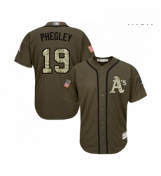 Mens Oakland Athletics 19 Josh Phegley Authentic Green Salute to Service Baseball Jersey 