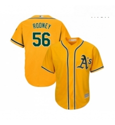 Mens Oakland Athletics 56 Fernando Rodney Replica Gold Alternate 2 Cool Base Baseball Jersey 