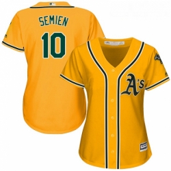 Womens Majestic Oakland Athletics 10 Marcus Semien Authentic Gold Alternate 2 Cool Base MLB Jersey