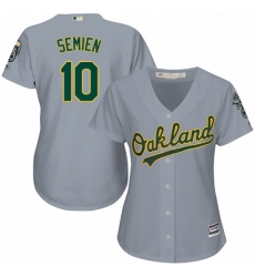 Womens Majestic Oakland Athletics 10 Marcus Semien Authentic Grey Road Cool Base MLB Jersey