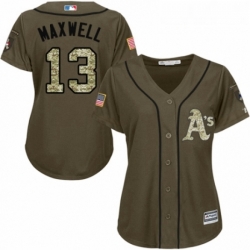 Womens Majestic Oakland Athletics 13 Bruce Maxwell Authentic Green Salute to Service MLB Jersey 