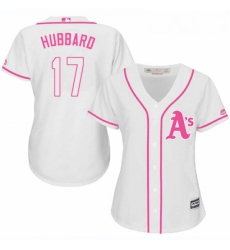 Womens Majestic Oakland Athletics 17 Glenn Hubbard Replica White Fashion Cool Base MLB Jersey
