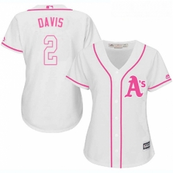 Womens Majestic Oakland Athletics 2 Khris Davis Authentic White Fashion Cool Base MLB Jersey 