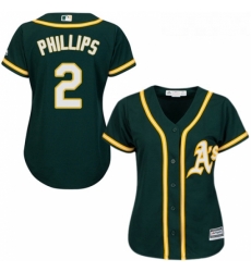 Womens Majestic Oakland Athletics 2 Tony Phillips Authentic Green Alternate 1 Cool Base MLB Jersey