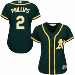 Womens Majestic Oakland Athletics 2 Tony Phillips Authentic Green Alternate 1 Cool Base MLB Jersey