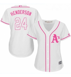 Womens Majestic Oakland Athletics 24 Rickey Henderson Authentic White Fashion Cool Base MLB Jersey