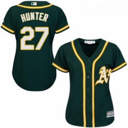 Womens Majestic Oakland Athletics 27 Catfish Hunter Authentic Green Alternate 1 Cool Base MLB Jersey