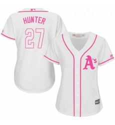 Womens Majestic Oakland Athletics 27 Catfish Hunter Authentic White Fashion Cool Base MLB Jersey