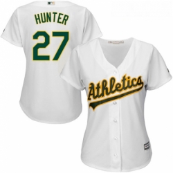 Womens Majestic Oakland Athletics 27 Catfish Hunter Authentic White Home Cool Base MLB Jersey
