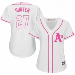 Womens Majestic Oakland Athletics 27 Catfish Hunter Replica White Fashion Cool Base MLB Jersey