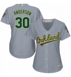 Womens Majestic Oakland Athletics 30 Brett Anderson Authentic Grey Road Cool Base MLB Jersey 