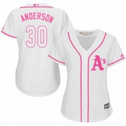 Womens Majestic Oakland Athletics 30 Brett Anderson Authentic White Fashion Cool Base MLB Jersey 