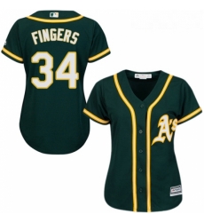 Womens Majestic Oakland Athletics 34 Rollie Fingers Authentic Green Alternate 1 Cool Base MLB Jersey