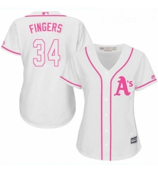 Womens Majestic Oakland Athletics 34 Rollie Fingers Authentic White Fashion Cool Base MLB Jersey