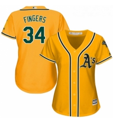 Womens Majestic Oakland Athletics 34 Rollie Fingers Replica Gold Alternate 2 Cool Base MLB Jersey