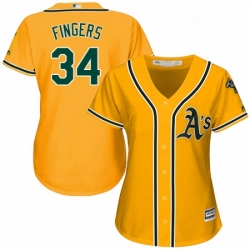 Womens Majestic Oakland Athletics 34 Rollie Fingers Replica Gold Alternate 2 Cool Base MLB Jersey