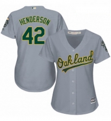 Womens Majestic Oakland Athletics 42 Dave Henderson Authentic Grey Road Cool Base MLB Jersey