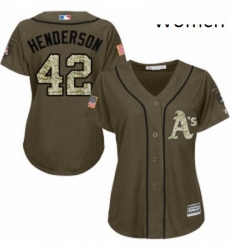 Womens Majestic Oakland Athletics 42 Dave Henderson Replica Green Salute to Service MLB Jersey