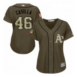 Womens Majestic Oakland Athletics 46 Santiago Casilla Authentic Green Salute to Service MLB Jersey