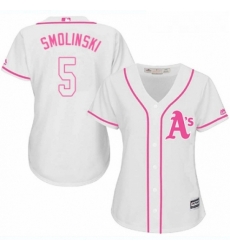 Womens Majestic Oakland Athletics 5 Jake Smolinski Authentic White Fashion Cool Base MLB Jersey 