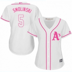 Womens Majestic Oakland Athletics 5 Jake Smolinski Replica White Fashion Cool Base MLB Jersey 