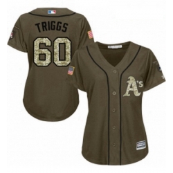 Womens Majestic Oakland Athletics 60 Andrew Triggs Authentic Green Salute to Service MLB Jersey 