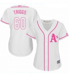 Womens Majestic Oakland Athletics 60 Andrew Triggs Authentic White Fashion Cool Base MLB Jersey 