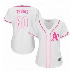 Womens Majestic Oakland Athletics 60 Andrew Triggs Authentic White Fashion Cool Base MLB Jersey 