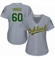 Womens Majestic Oakland Athletics 60 Andrew Triggs Replica Grey Road Cool Base MLB Jersey 