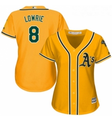 Womens Majestic Oakland Athletics 8 Jed Lowrie Replica Gold Alternate 2 Cool Base MLB Jersey